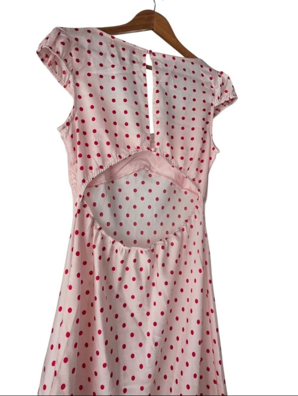 Thirty Thirty Pink Satin Red Polka Dot Midi Dress - Picture 5 of 10